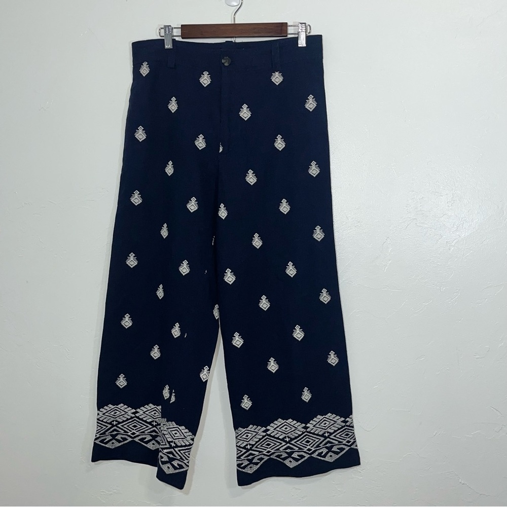 Zara Navy Blue Embroidered Culottes Size Large - Picture 14 of 14